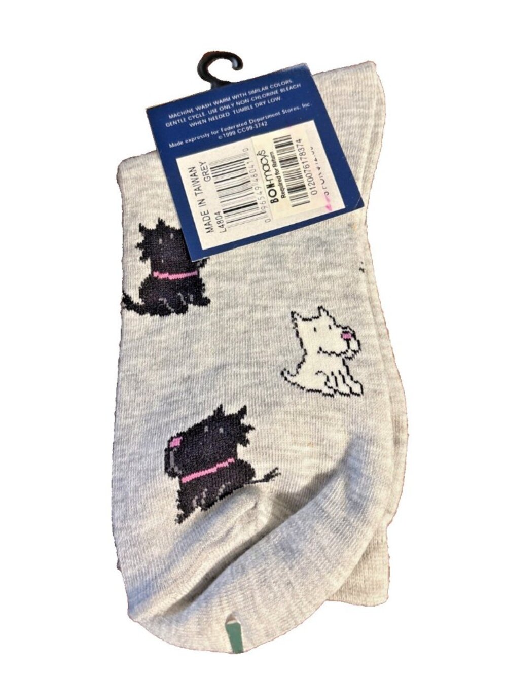 Vtg Womens Charter Club Grey Crew Socks White & Black Dog Print Mothers Day NWT - Picture 2 of 4